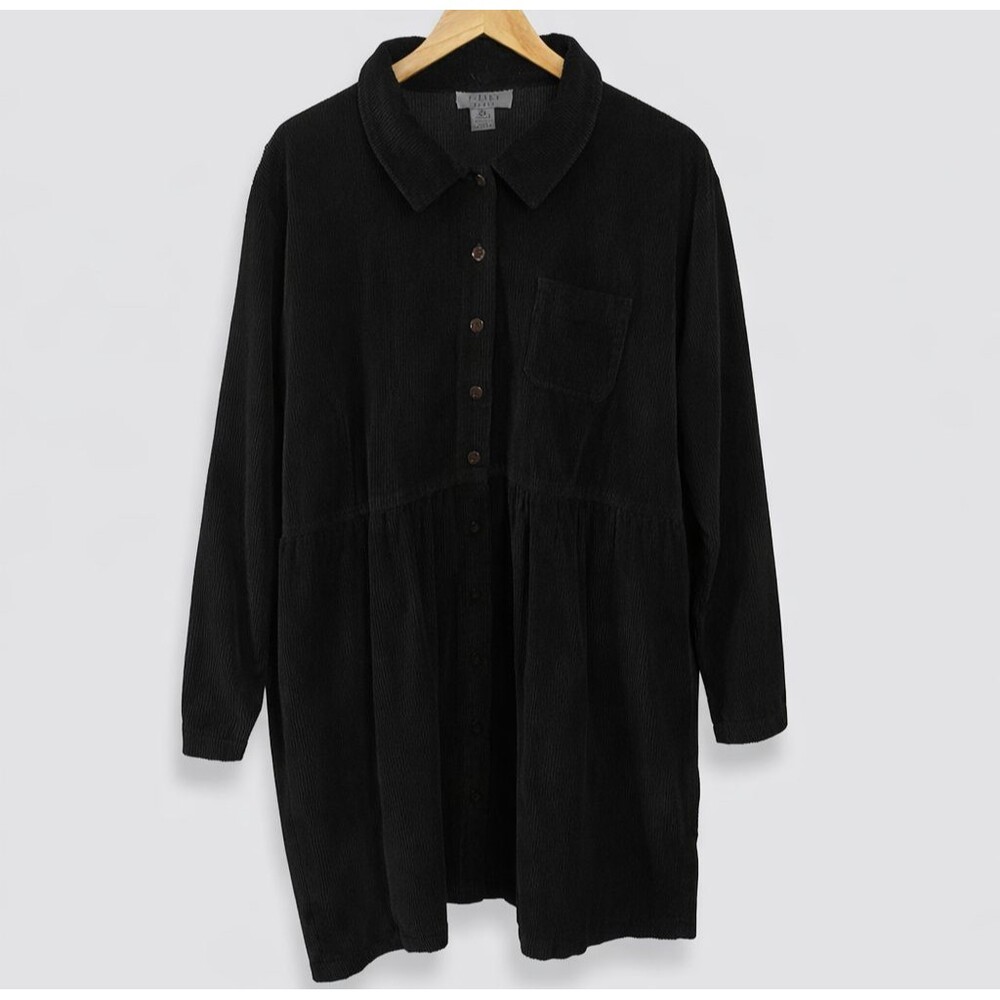 J. Jill 2x Black Waffle Thermal Knit Long Tunic Top‎ Mini Dress Front Collared